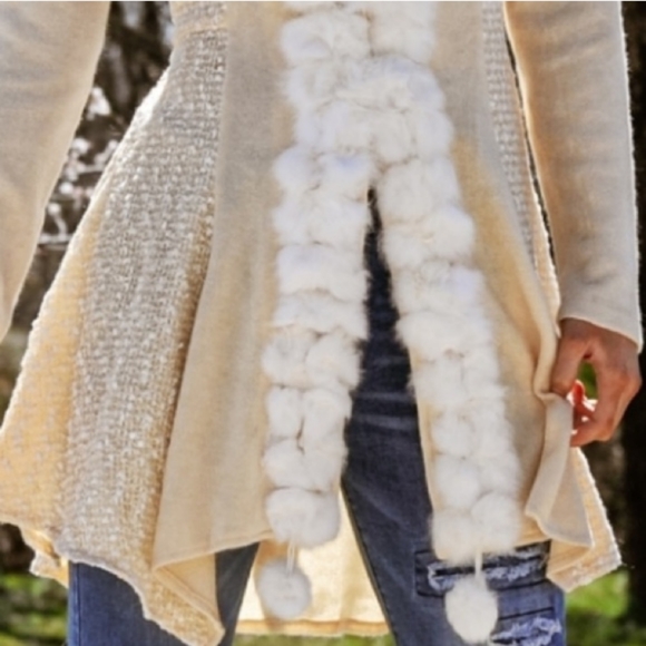 NWT Rabbit Fur Detail Fitted Long Sleeve Cardigan Ivory Cream Large - Picture 4 of 12
